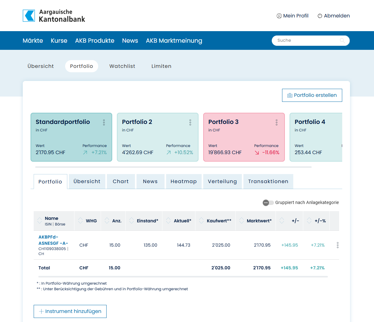 Finanzportal Portfolio